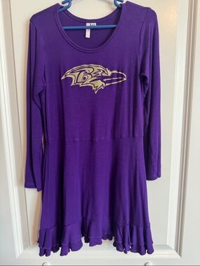 Purple Baltimore Ravens Logo Long Sleeve Ruffle Hem Dress